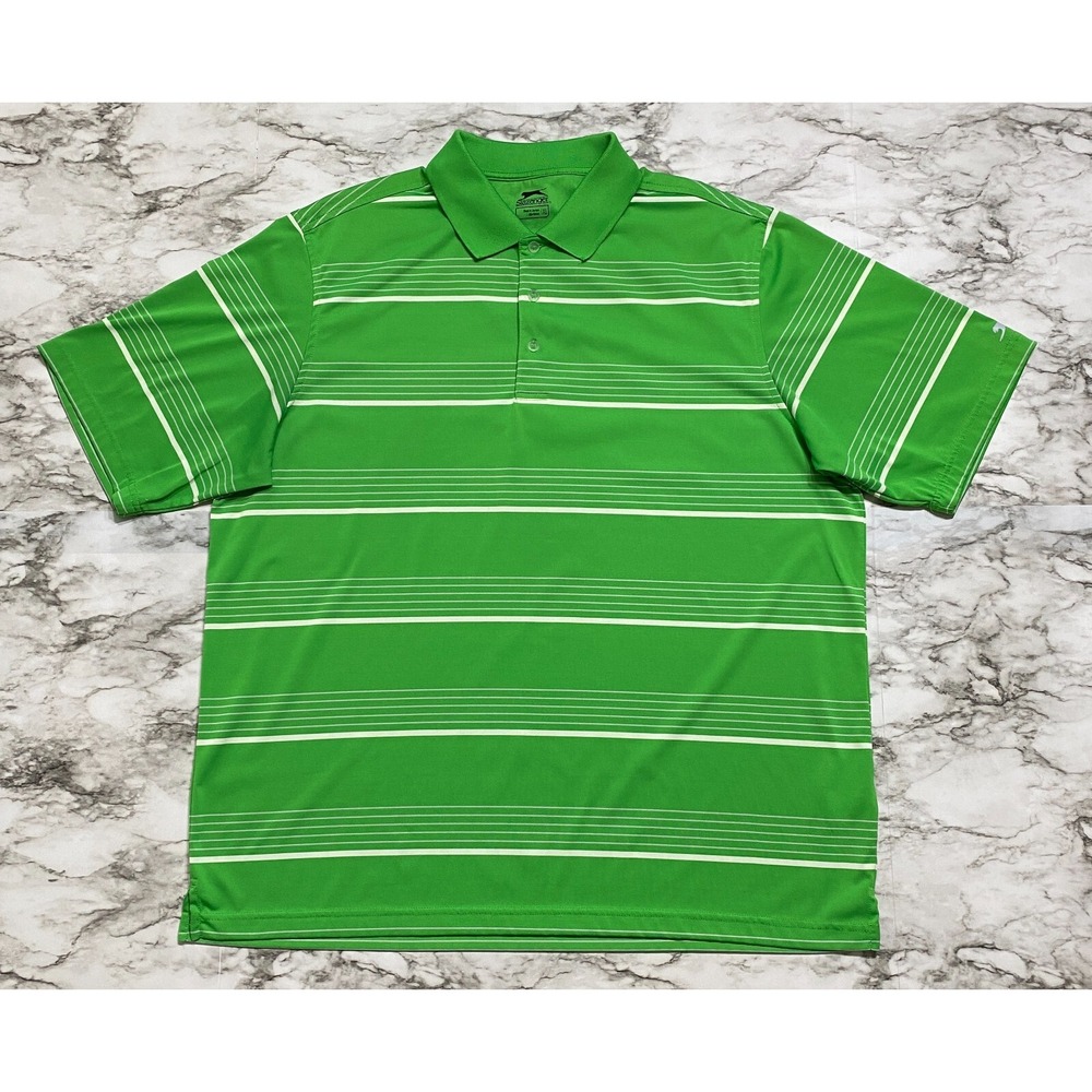 Slazenger Men's Golf Polo Shirt Size‎ XL Green White Striped Short Sleeve Logo